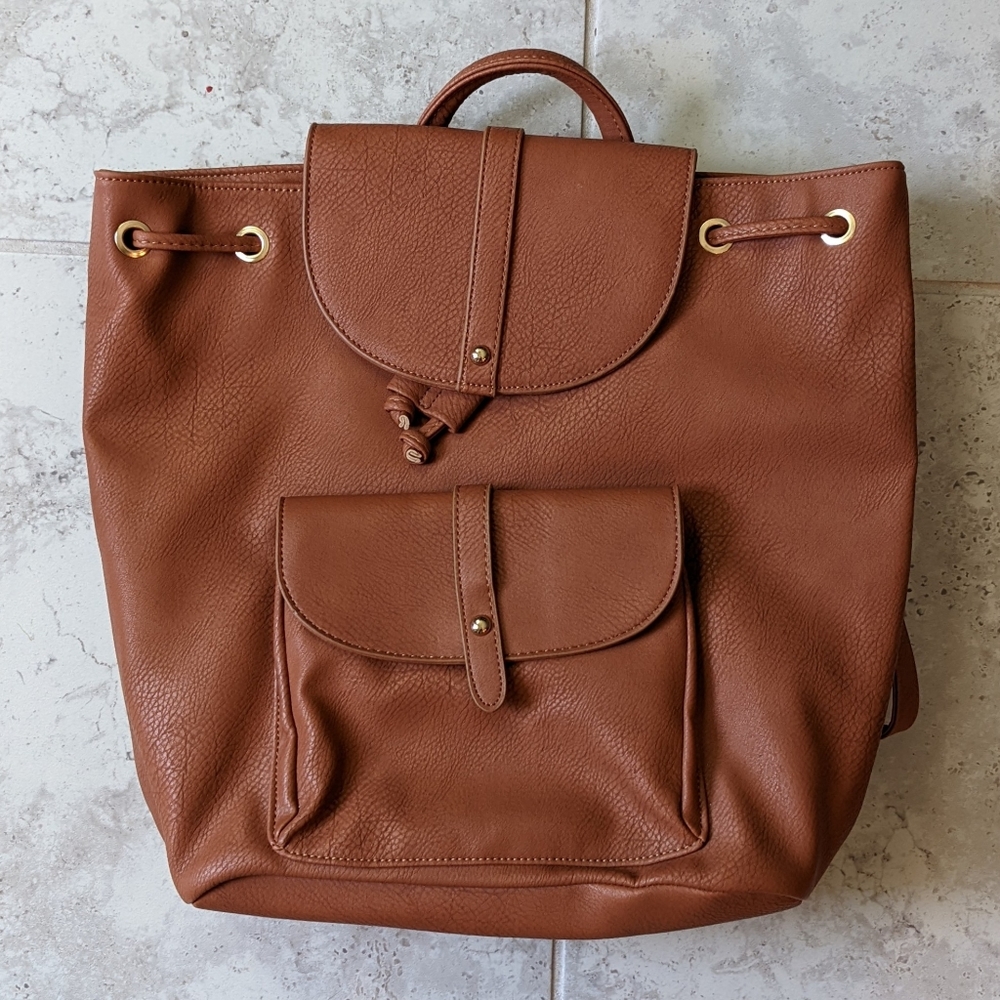 JustFab Brown Faux Leather Backpack Purse Bag